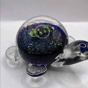 Blue and Green Glass Art Orb with Cosmic Design